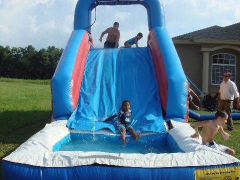Jaylen Arnold on a water slide  TV Interview Jaylens Challenge